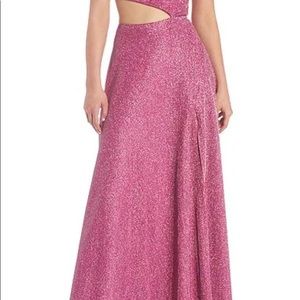 City Vibe Sleeveless One Shoulder Cut Out Side Slit Glitter Long Evening Gown
